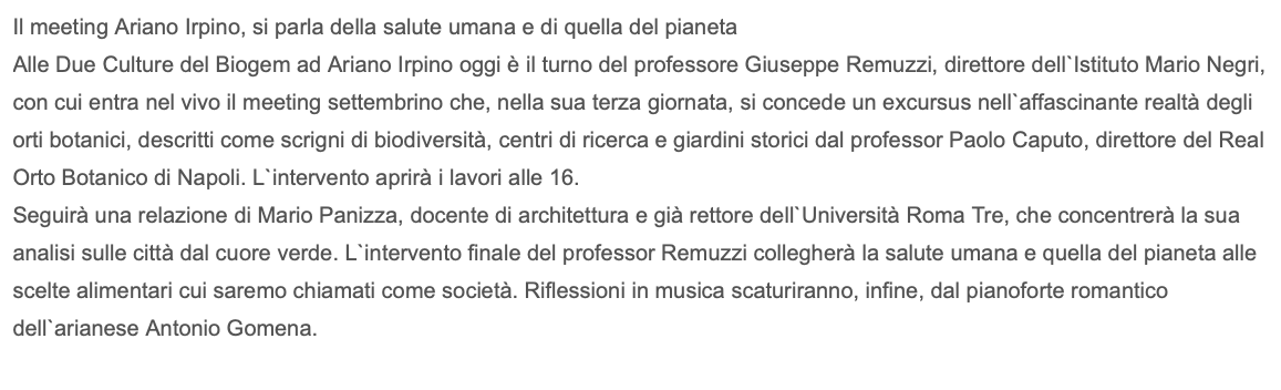 Il meeting Ariano Irpino, si parla della salute umana e di quella del pianeta